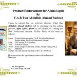 Tun Abdullah Badawi (Pak Lah) pun Minum Alpha Lipid Lifeline!